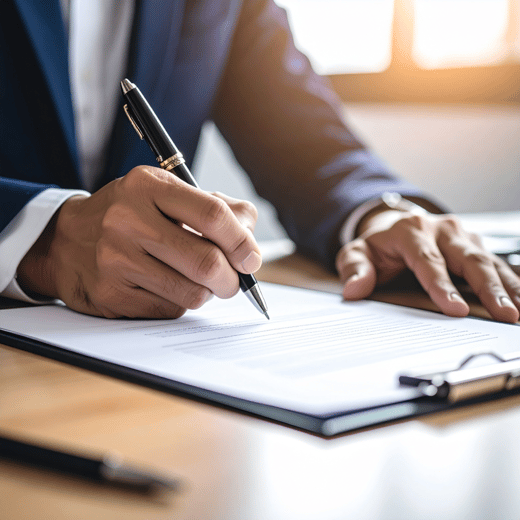 Hands on a clipboard while holding a pen