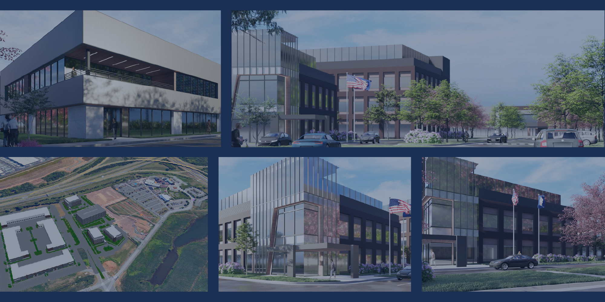 a collage of photos of the renderings of the new Hepburn and Sons LLC office at Innovation Park, Prince William County