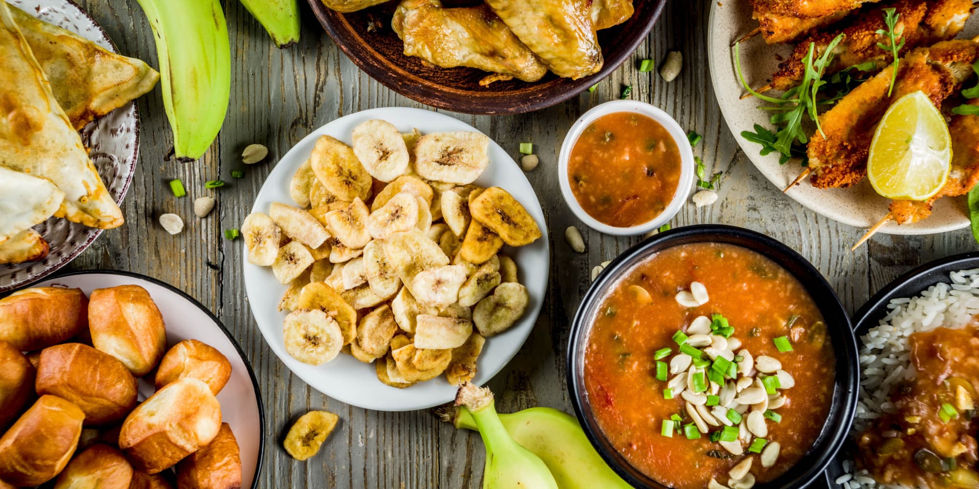 West African food on a wooden table